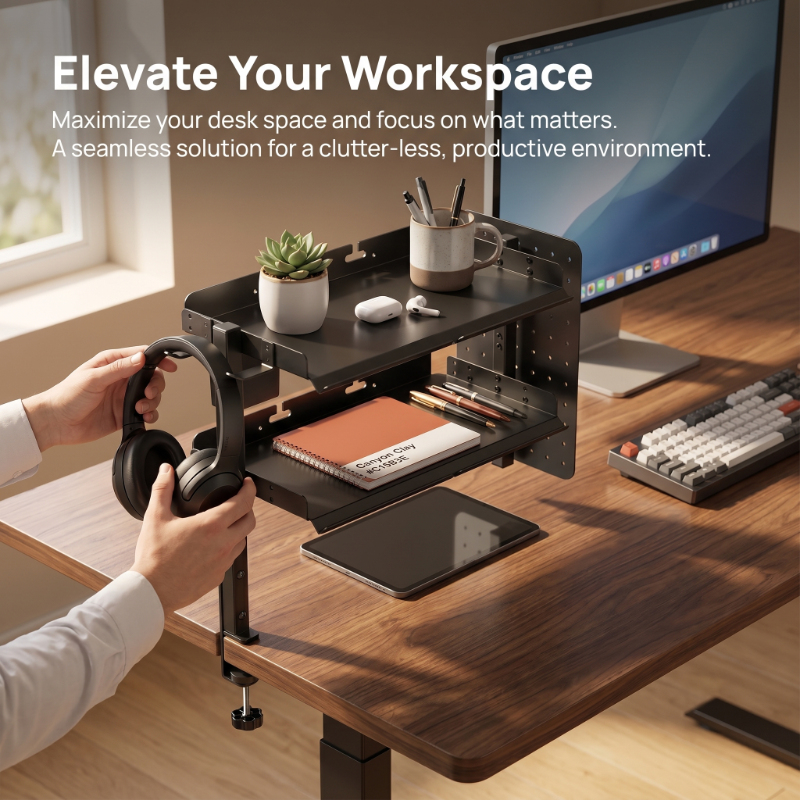 2-Tier Metal Clamp Desk Shelf  – Headphone Stand Desk recenzja i cena