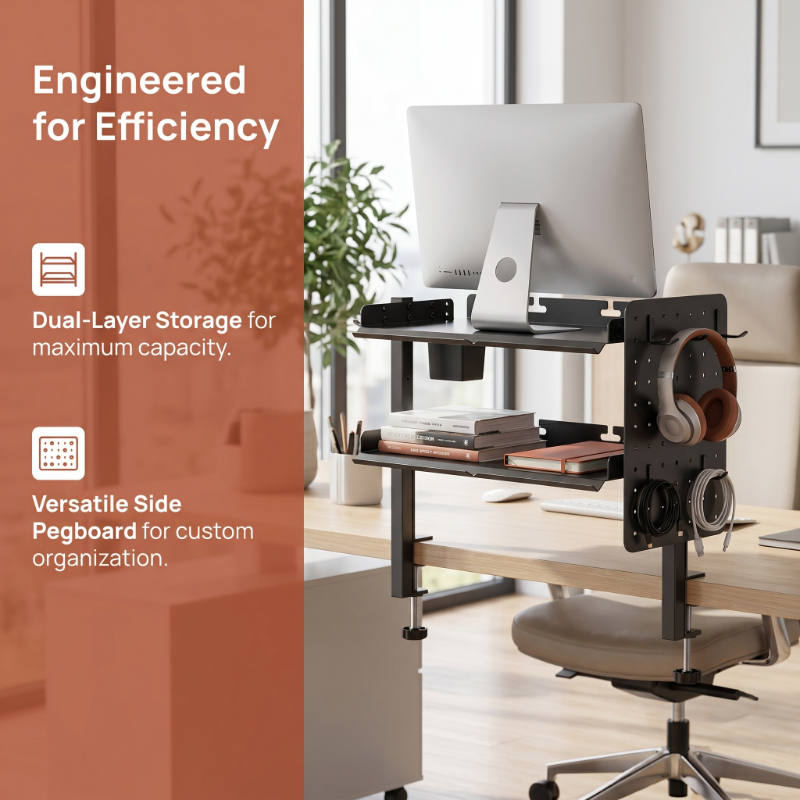 2-Tier Metal Clamp Desk Shelf  – Headphone Stand Desk recenzja i cena
