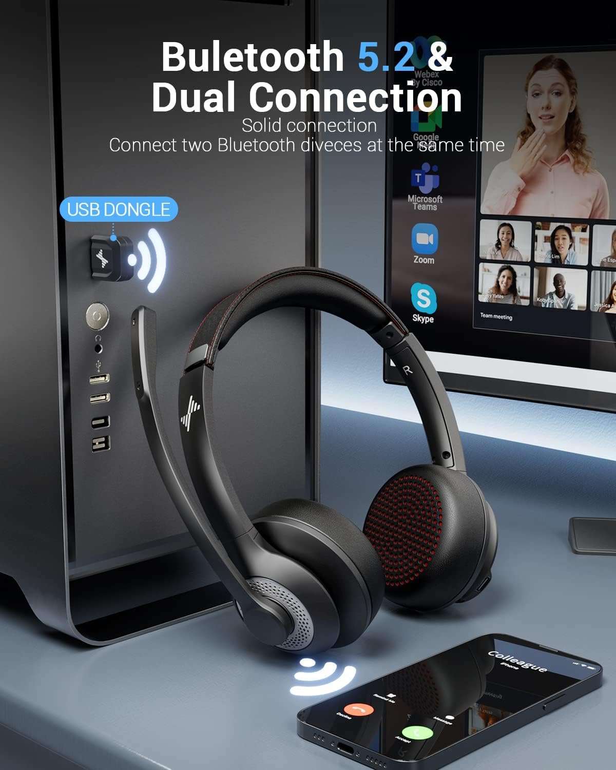 Bluetooth 5.2 Headset with Mic – Bluetooth Headset On Ear recenzja i cena